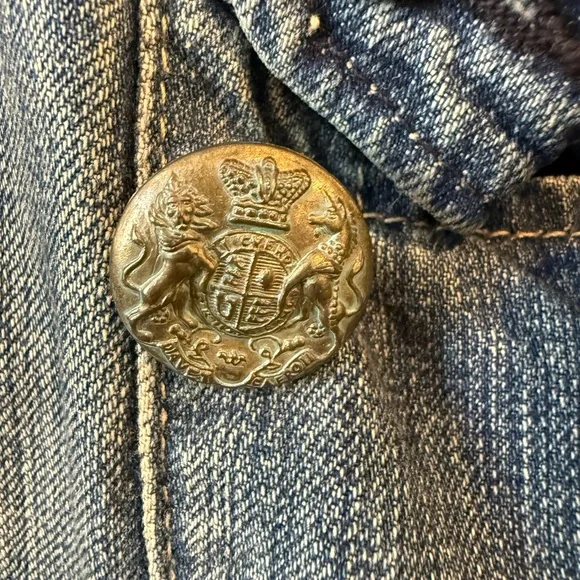 Ralph Lauren Polo Jeans Vintage Distressed Blue Military-Style Denim Jacket - Picture 4 of 6